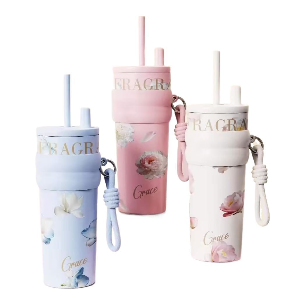 Flower Language Series: Glass water cup with handle, Sun relief cup, thermos flask Application Scenario