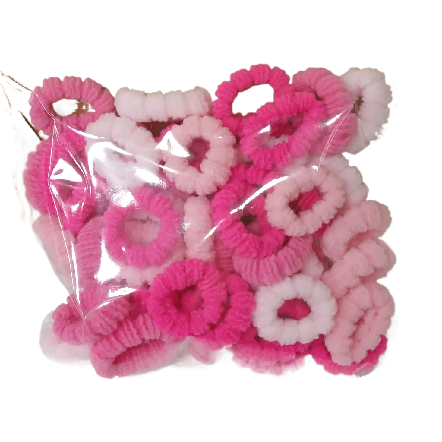 Pink and white curly hair rings, fashionable hair accessories, large intestine hair rings, in a whole box of telephone line rubber band packaging bag Item Picture