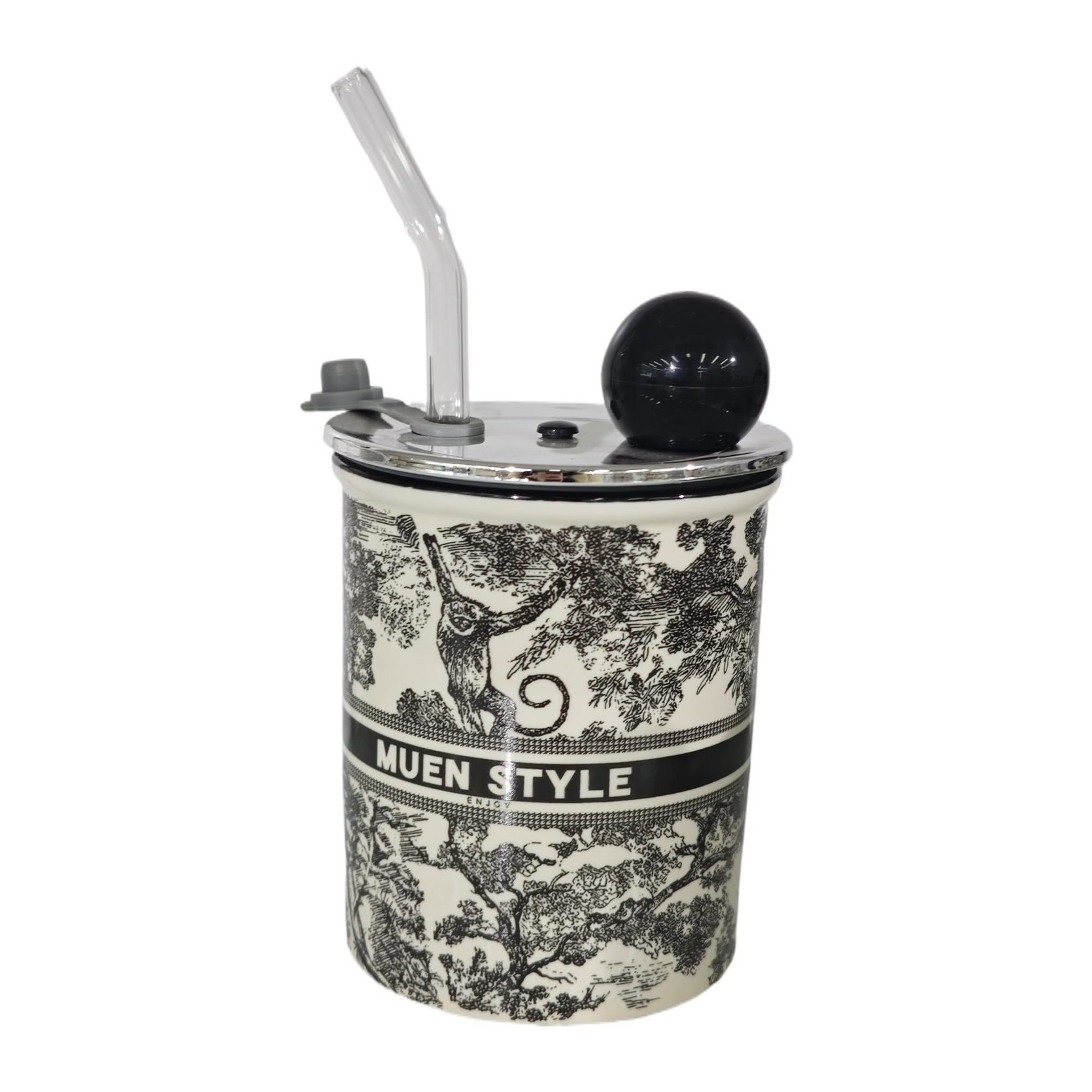 National trend black and white patterned ceramic water cup, other cups, simple and fashionable office and household cups Item Picture