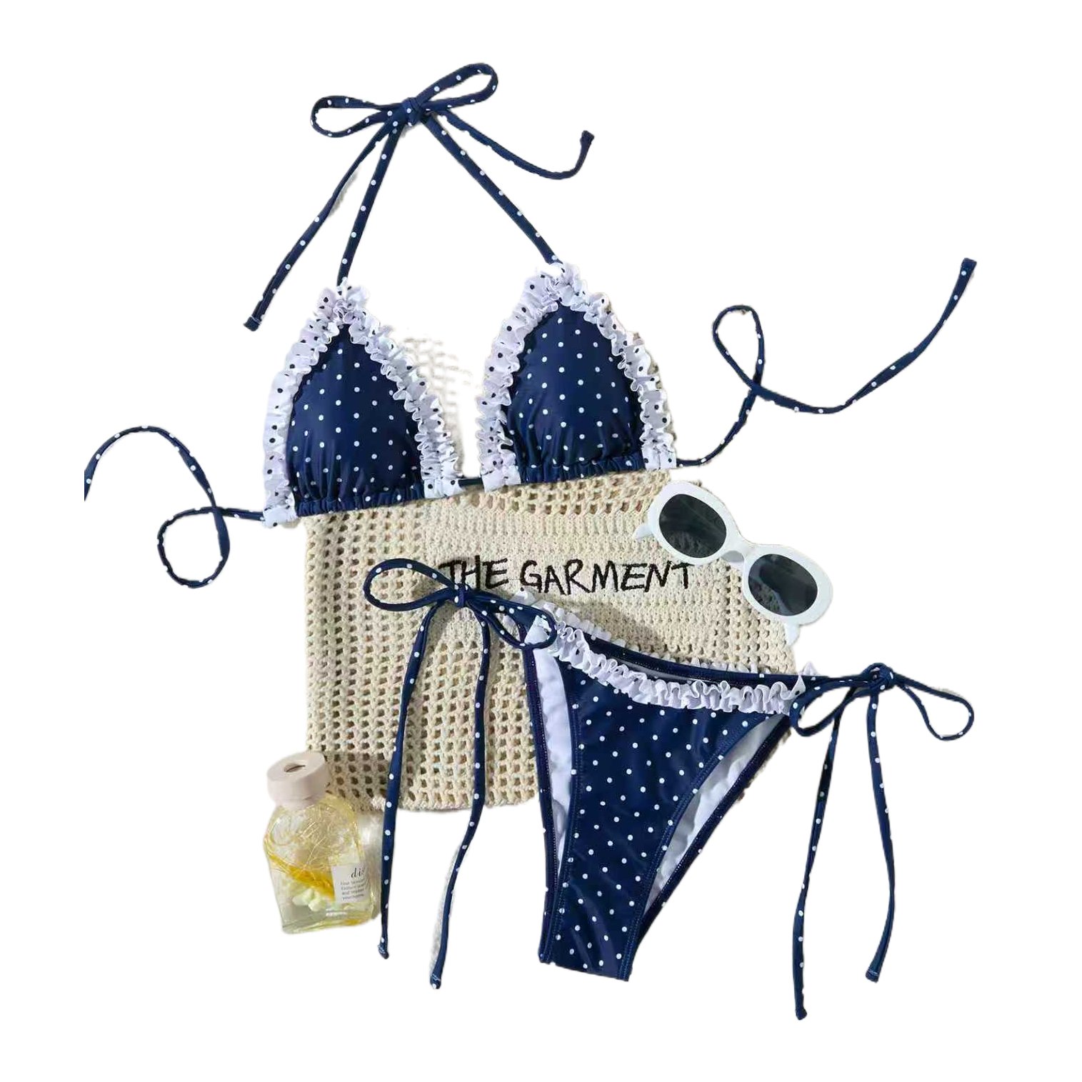 分体泳衣/泳衣/比基尼/沙滩女游泳服装/三角连体衣白底实物图