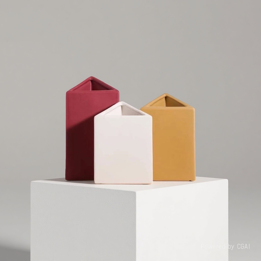 Ceramic Morandi color triangular geometric vase 090905204 Application Scenario