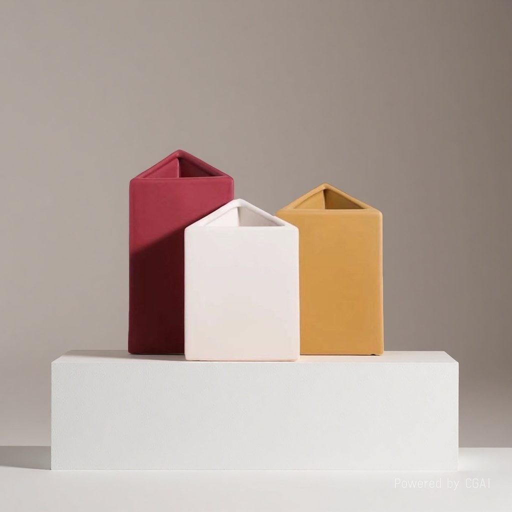 Ceramic Morandi color triangular geometric vase 090905204 Specification image