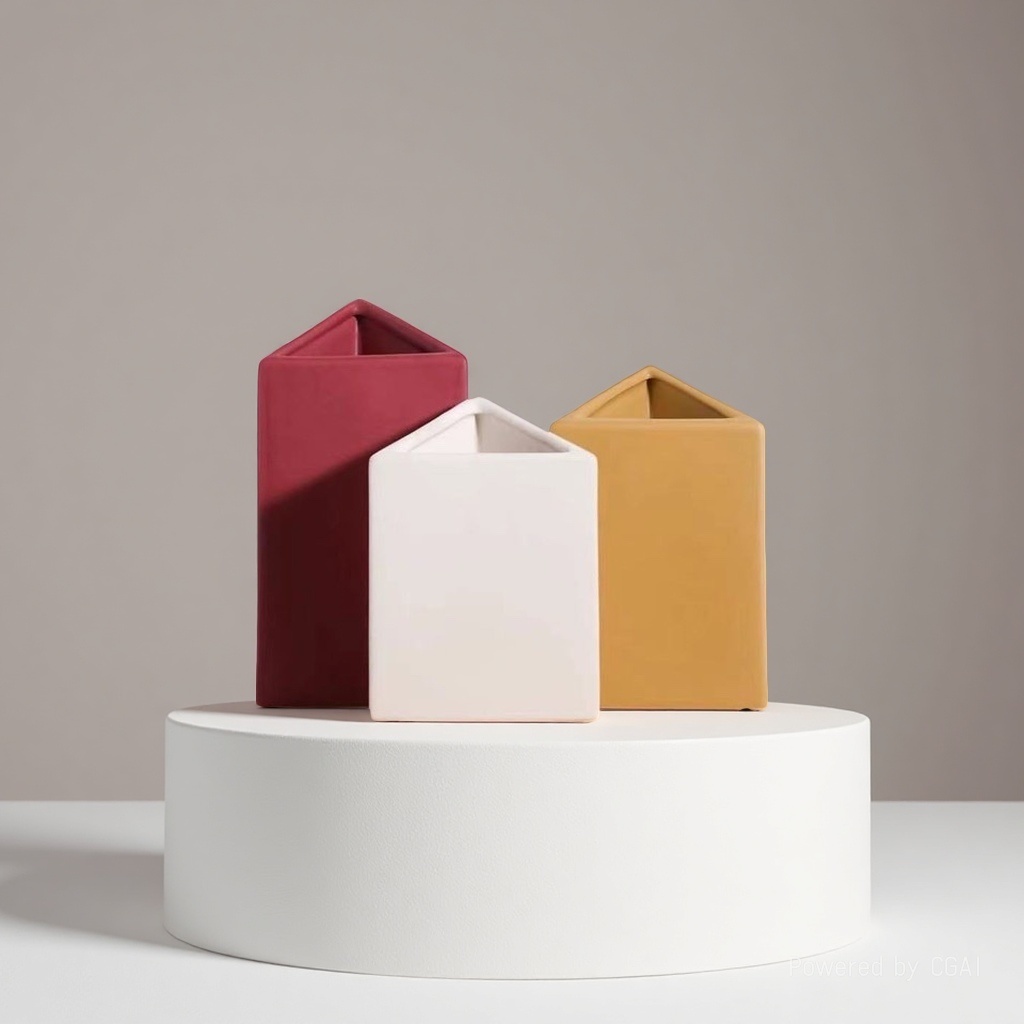 Ceramic Morandi color triangular geometric vase 090905204