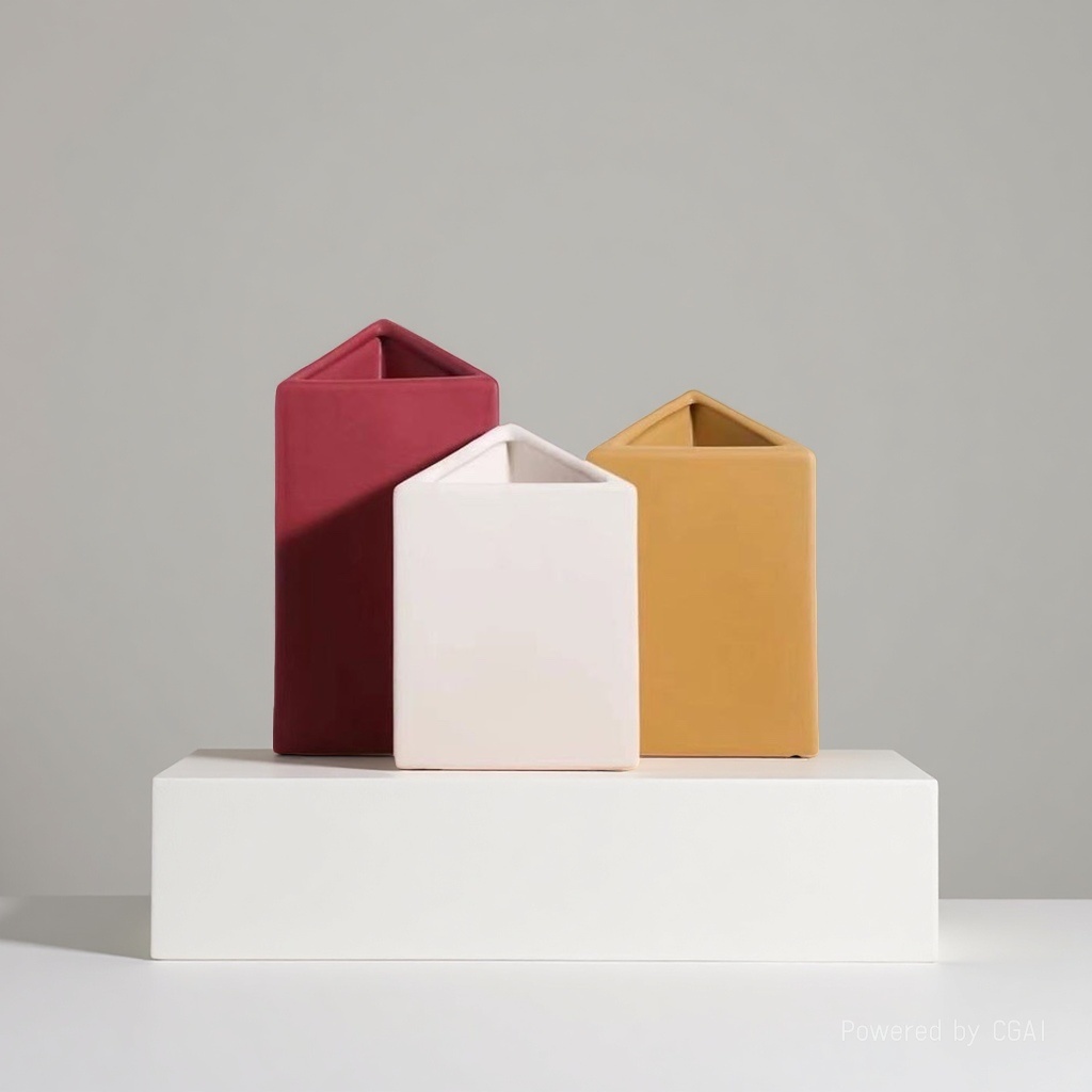 Ceramic Morandi color triangular geometric vase 090905204 details Picture