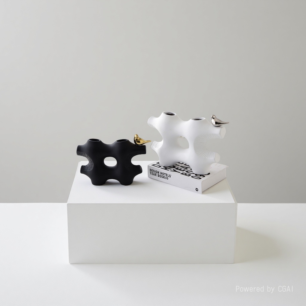 White and black irregular-shaped bird vase 091026482 details Picture