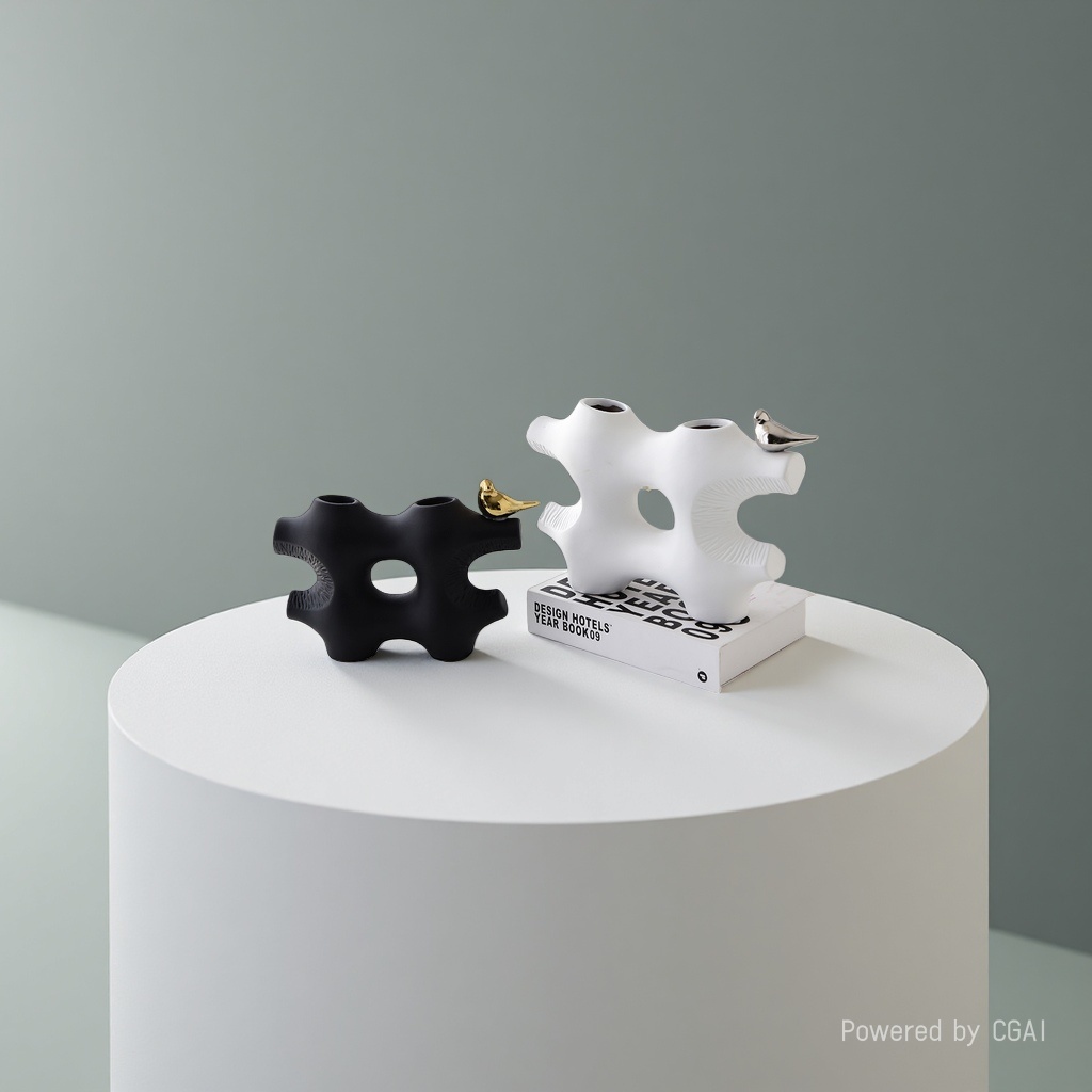 White and black irregular-shaped bird vase 091026482 Application Scenario