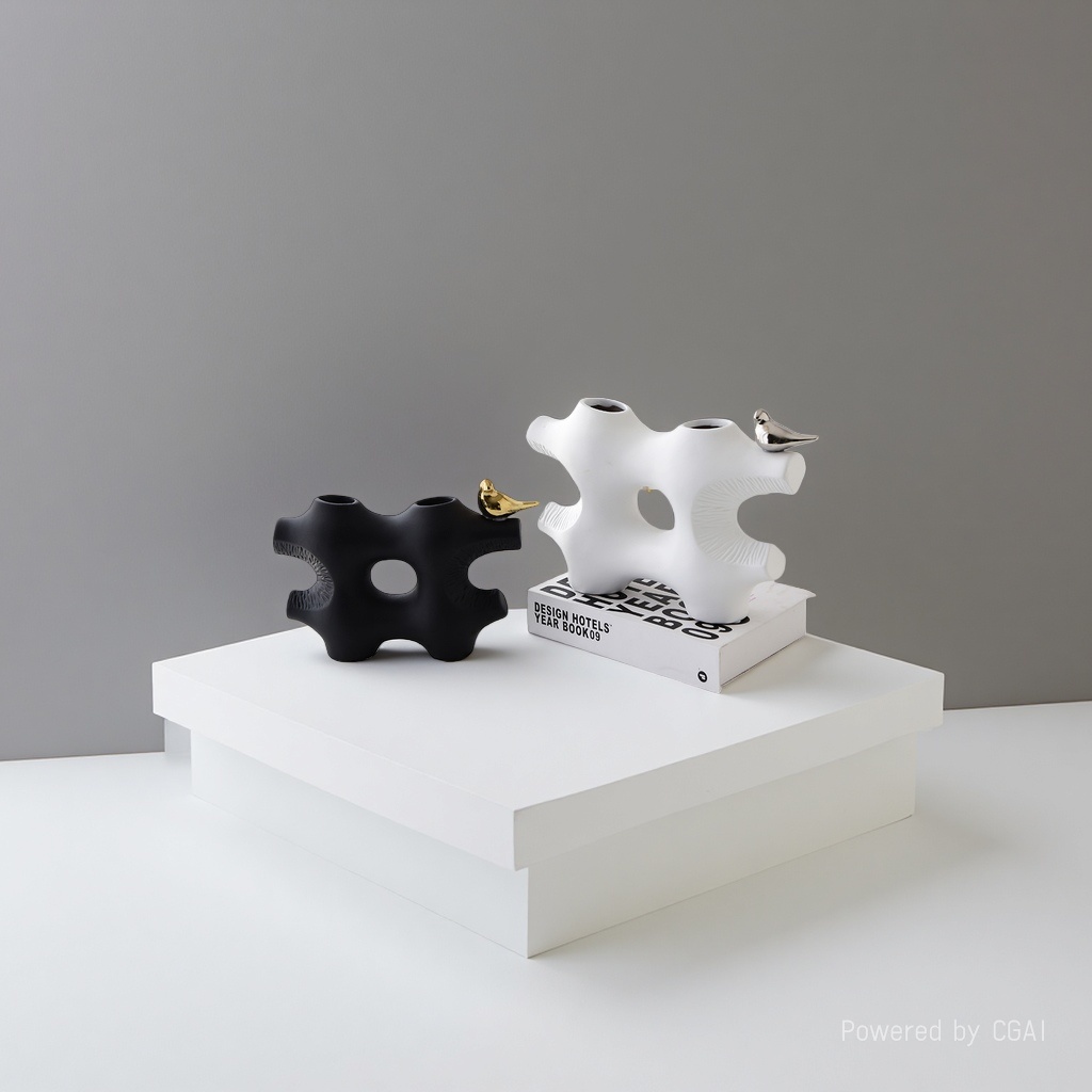 White and black irregular-shaped bird vase 091026482