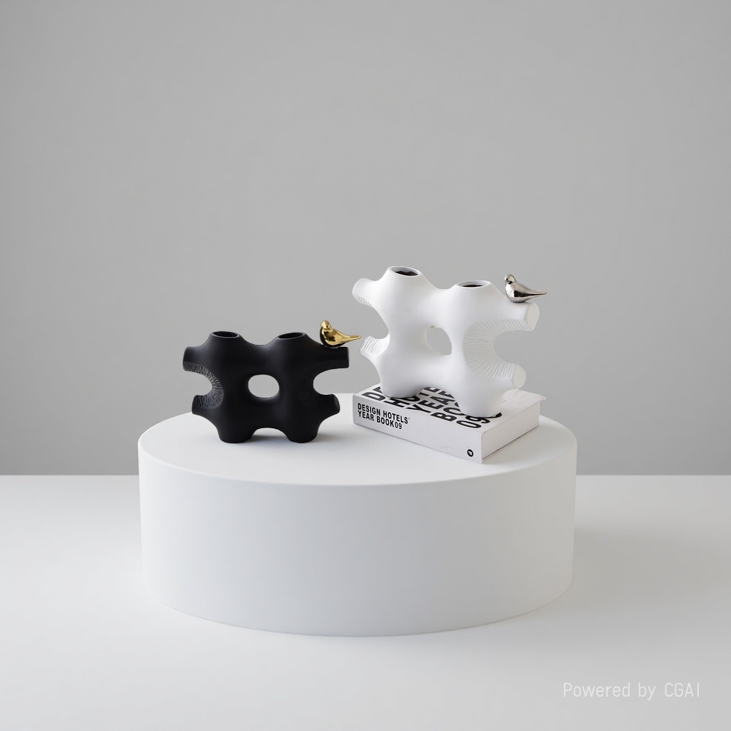 White and black irregular-shaped bird vase 091026482 Specification image