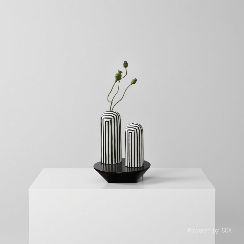 Creative Vintage Black and White Striped Vase Handicrafts 093325924 details Picture