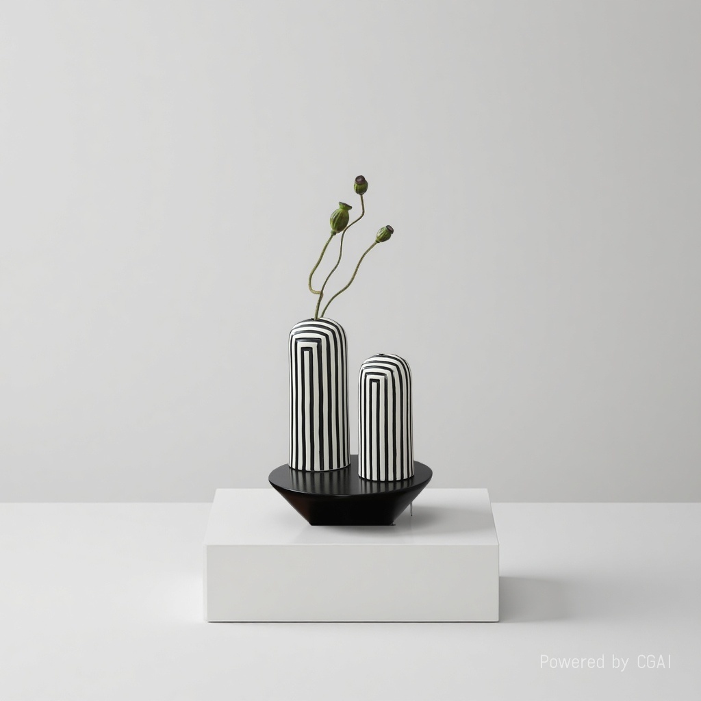 Creative Vintage Black and White Striped Vase Handicrafts 093325924 Application Scenario