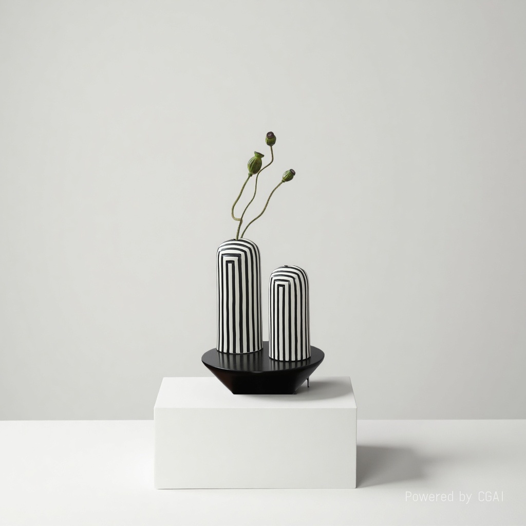 Creative Vintage Black and White Striped Vase Handicrafts 093325924 Specification image
