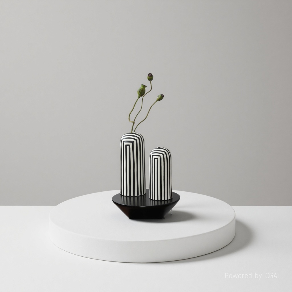 Creative Vintage Black and White Striped Vase Handicrafts 093325924