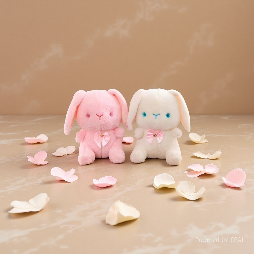 Plush toy rabbit figurine, two-color plush rabbit