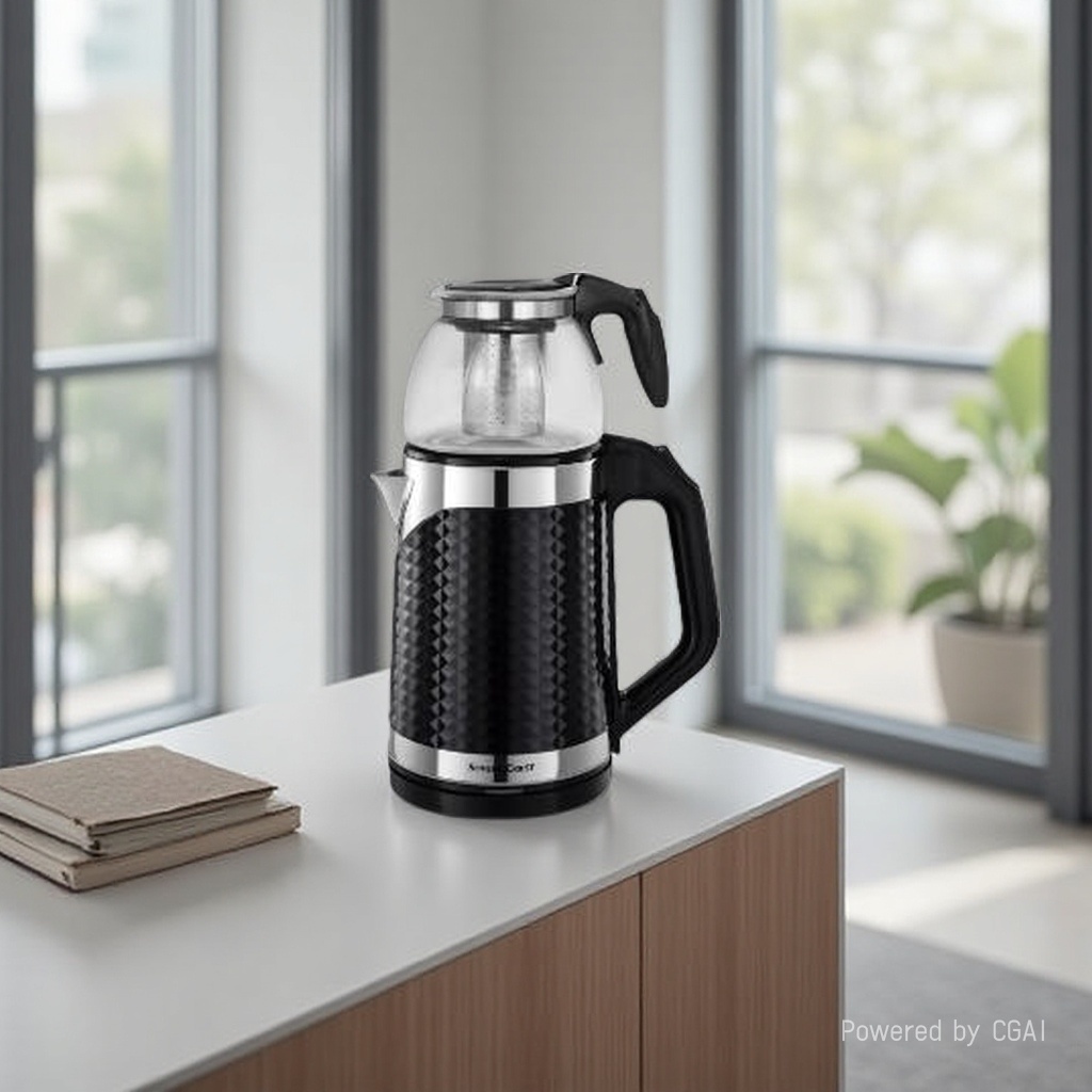 2.3L double-layer glass teapot, two-in-one tea boiling and water boiling pot, glass inner pot, household health pot, heat preservation tea brewing, electric kettle, electric kettle, electric kettle Specification image