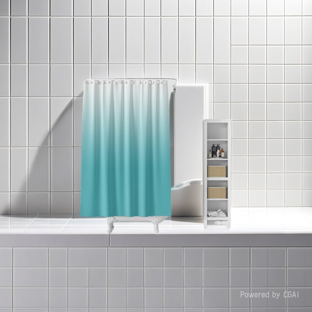 Gradient color non-perforated bath curtain, partition curtain, bathroom waterproof fabric, folding bathroom back door curtain details Picture
