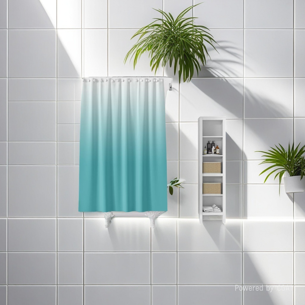 Gradient color non-perforated bath curtain, partition curtain, bathroom waterproof fabric, folding bathroom back door curtain Specification image