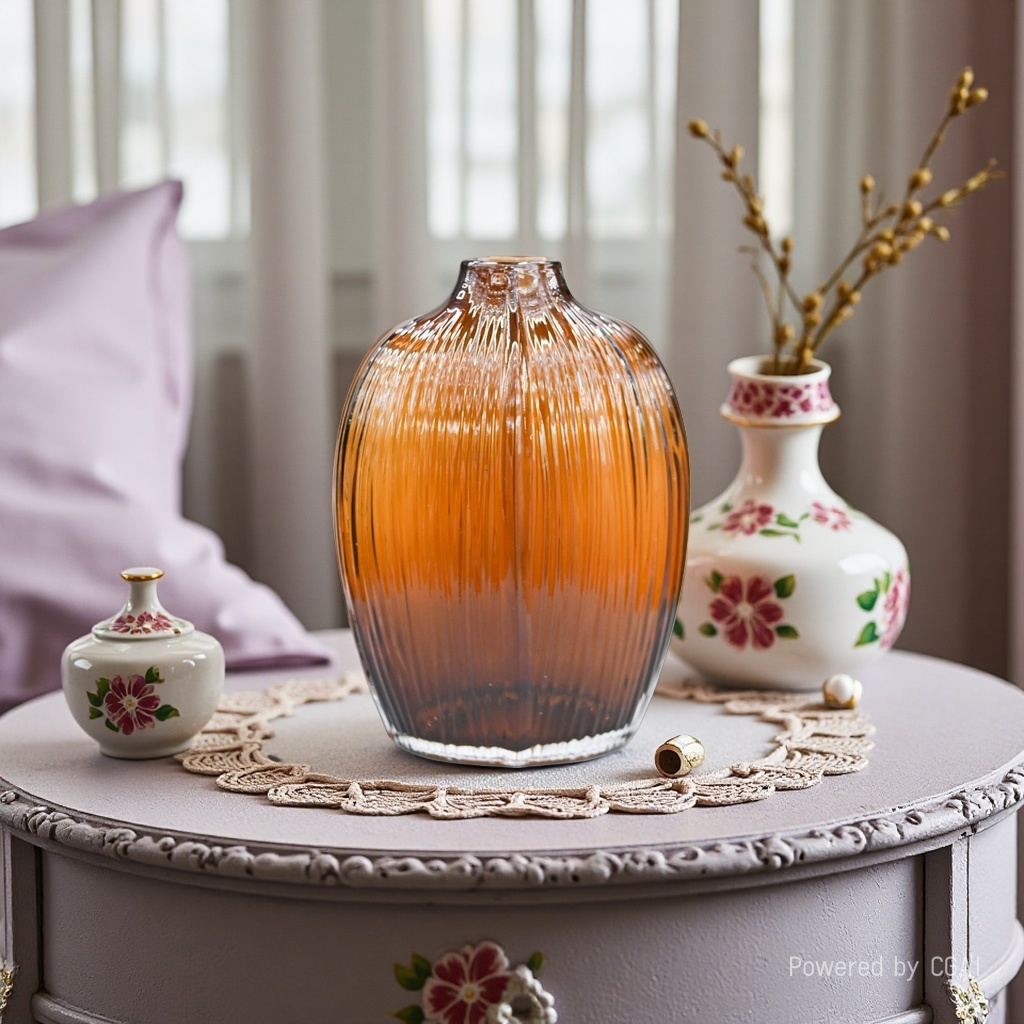 Simple, creative and high-end, natural color glass vase, transparent living room flower arrangement, tulip, lily, table decoration, flower vases, 135630559
