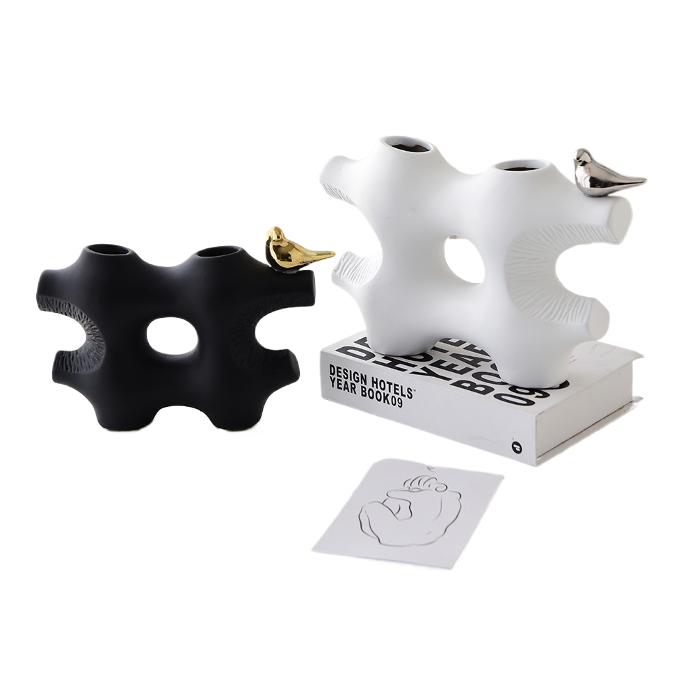 White and black irregular-shaped bird vase 091026482 Item Picture