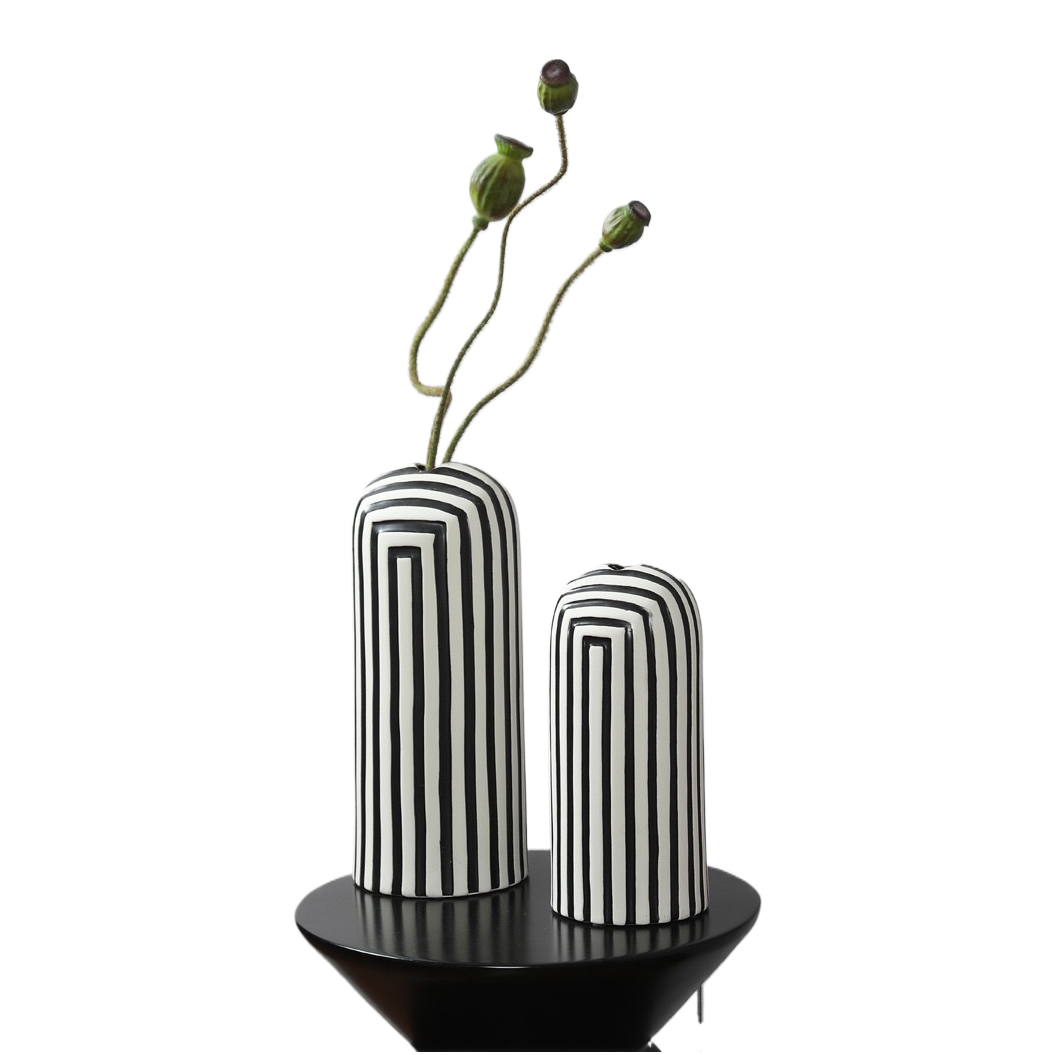 Creative Vintage Black and White Striped Vase Handicrafts 093325924 Item Picture