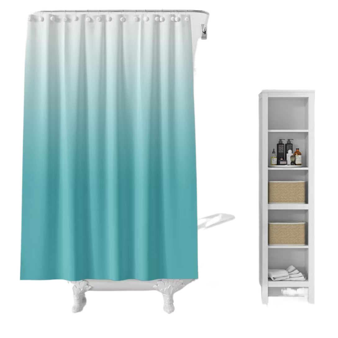 Gradient color non-perforated bath curtain, partition curtain, bathroom waterproof fabric, folding bathroom back door curtain Item Picture