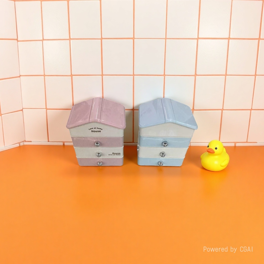 三层小房子造型多层抽屉收纳箱塑料屋顶设计Love at home House银色拉手百纳箱
