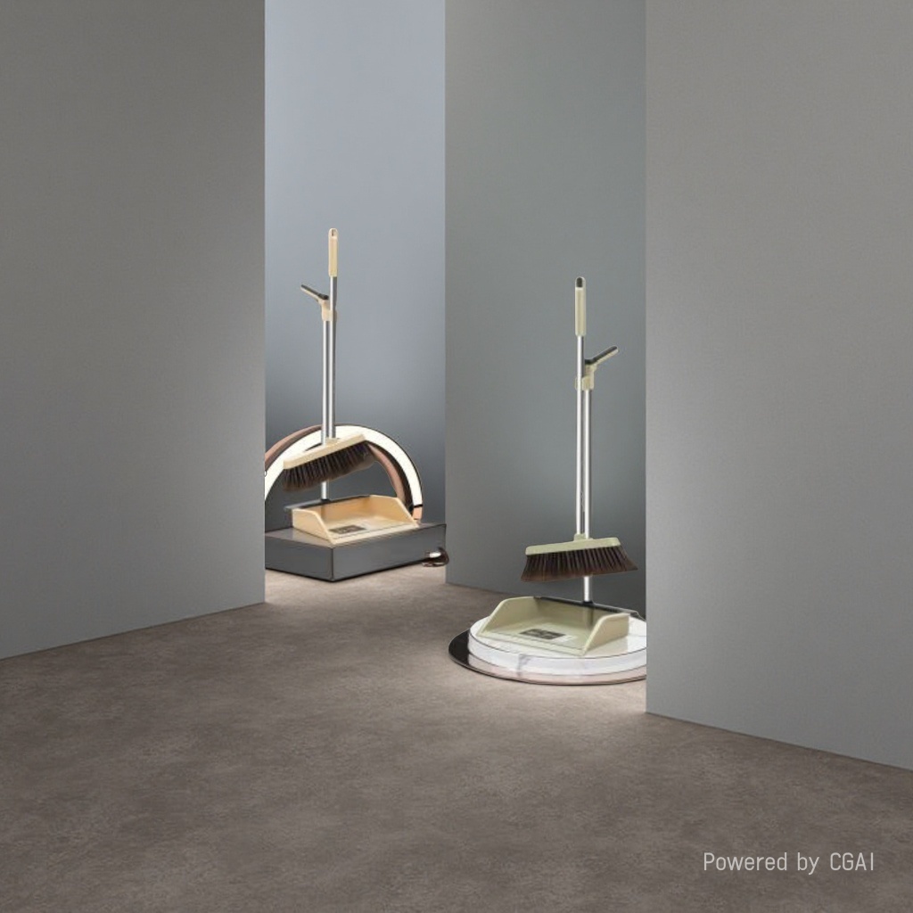 Standing broom and dustpan set, household broom, broom handle set, flat wire details Picture