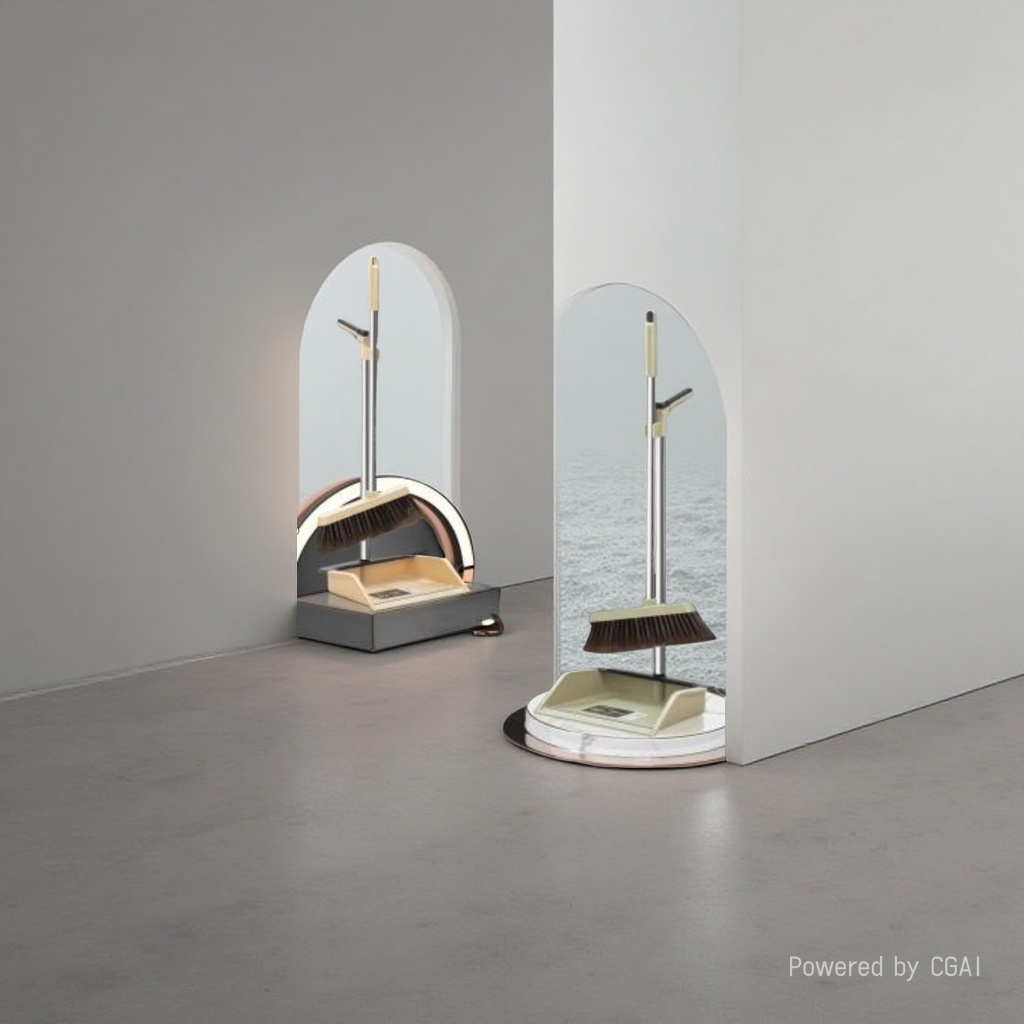 Standing broom and dustpan set, household broom, broom handle set, flat wire Specification image