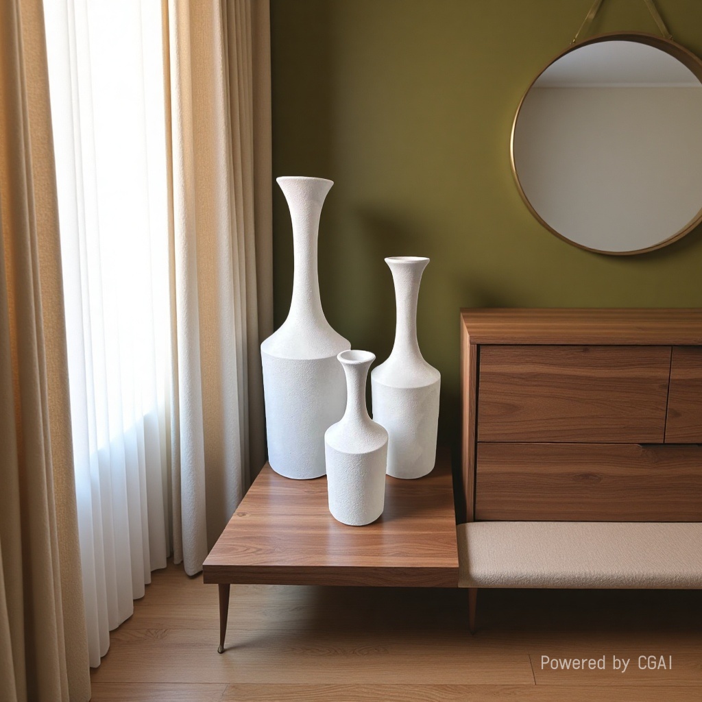 2026 New style white magnesium oxide floor-standing vase for flower arrangement, hotel and home decoration details Picture