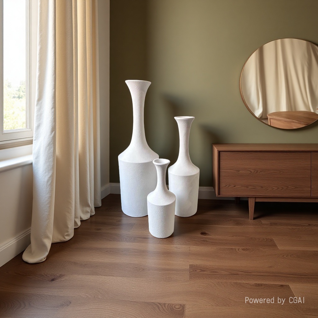 2026 New style white magnesium oxide floor-standing vase for flower arrangement, hotel and home decoration Specification image