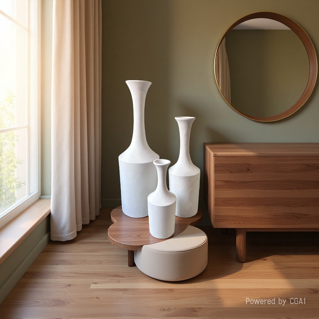 2026 New style white magnesium oxide floor-standing vase for flower arrangement, hotel and home decoration Application Scenario
