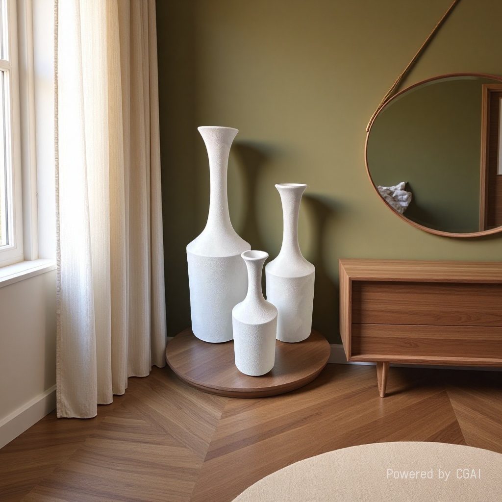 2026 New style white magnesium oxide floor-standing vase for flower arrangement, hotel and home decoration