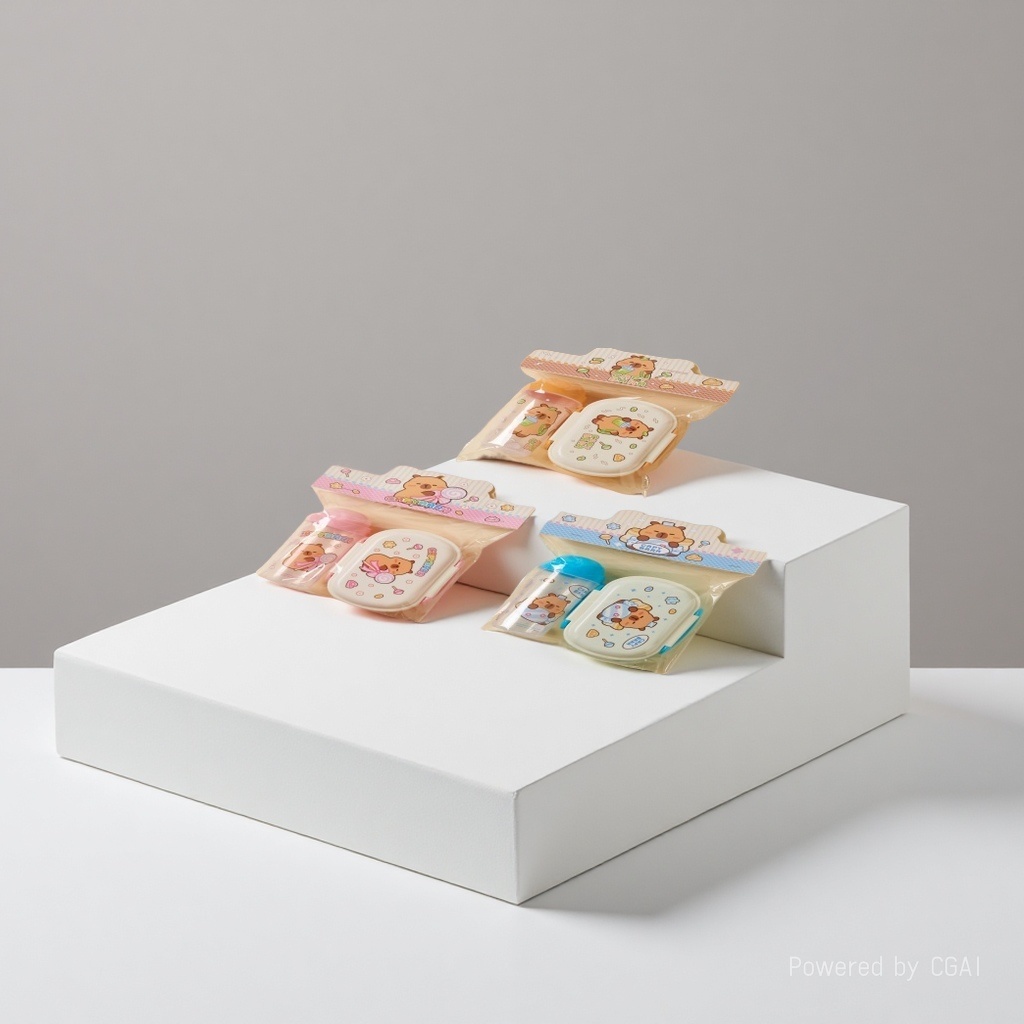104M-ET5516汽泡卡皮塑料饭盒套装15.7*12*6cmPP+胶圈+塑料餐具