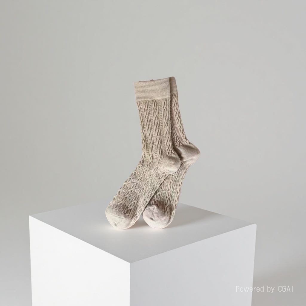 Beige woven socks are comfortable, breathable and thickened for daily use details Picture