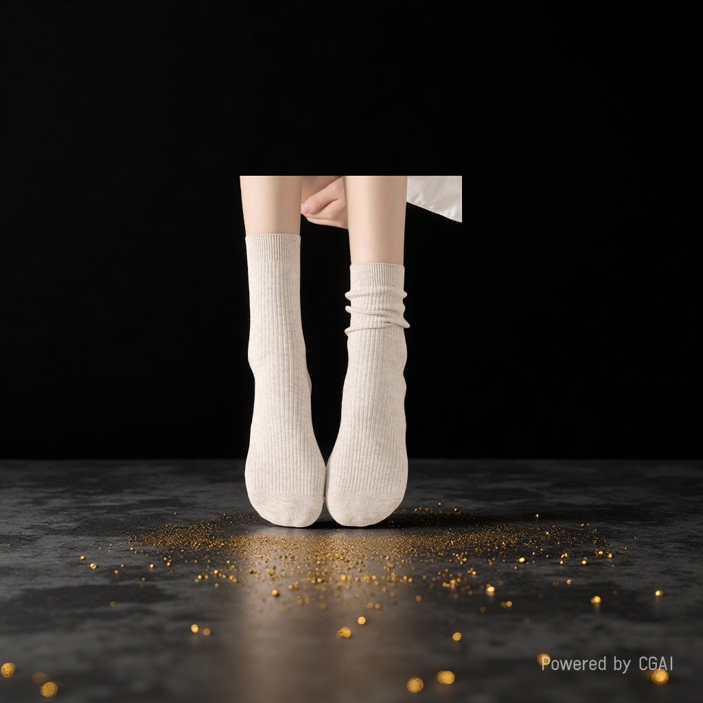 Khaki candy-colored women's socks, mid-calf sequined boneless socks, pile socks
