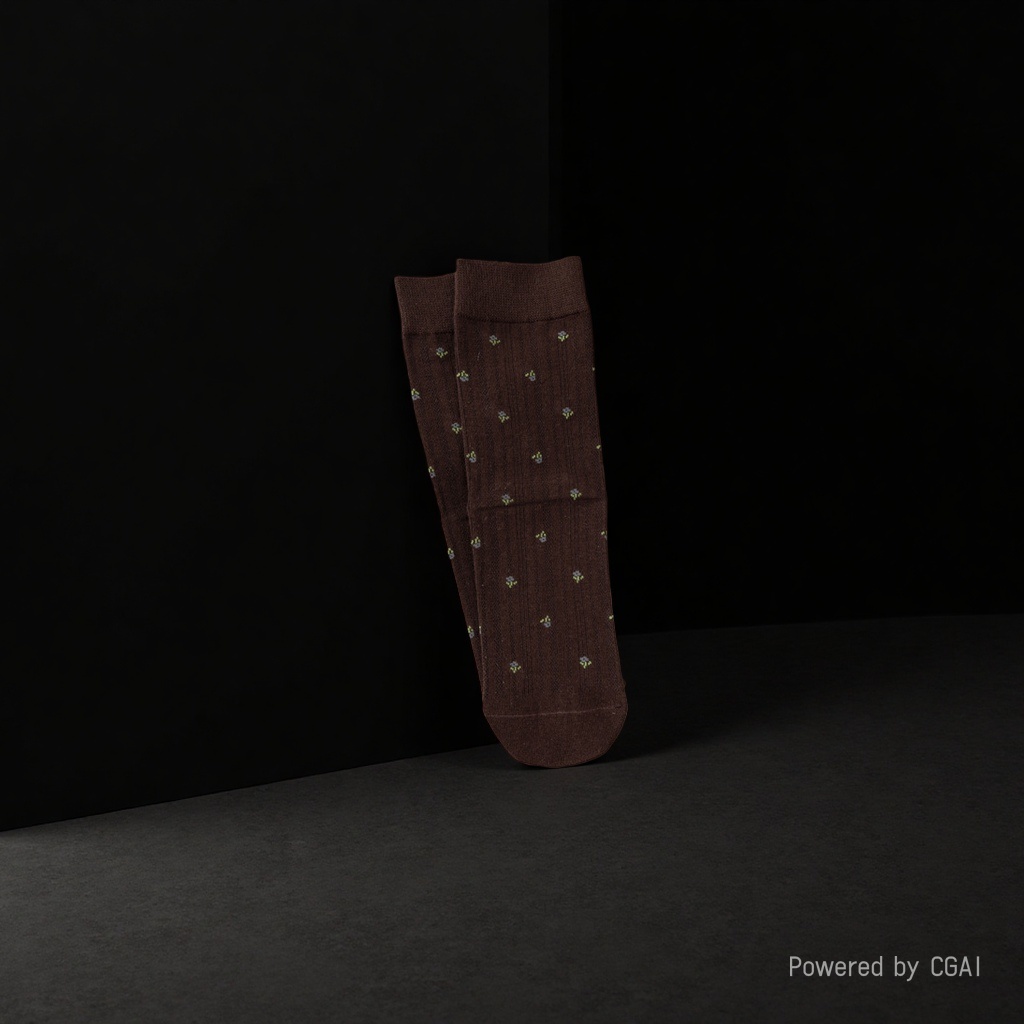Dark brown small flower-patterned socks, khaki student girls' socks, candy-colored mid-calf sequined boneless socks details Picture