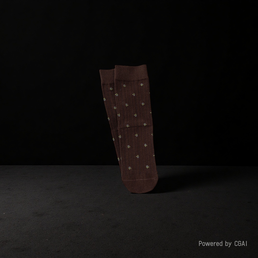 Dark brown small flower-patterned socks, khaki student girls' socks, candy-colored mid-calf sequined boneless socks Specification image