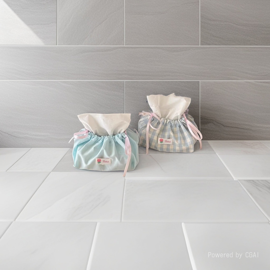 Fresh and light blue checkered drawstring tissue bag, InS-style drawstring paper bag, home Korean-style bedroom atmosphere tissue bag 100849313 Specification image