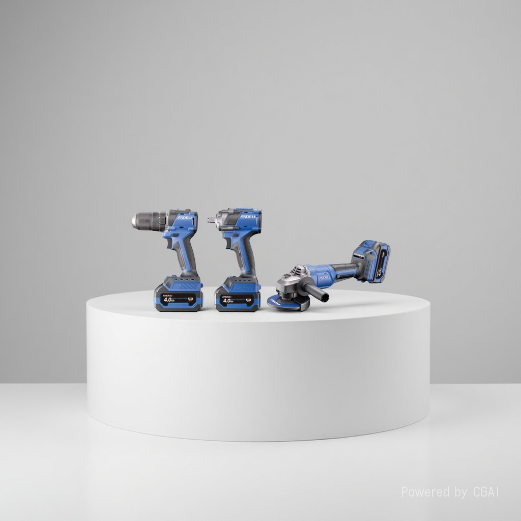Electric tool set: electric drill, impact wrench, Angle grinder, electric hammer, toolbox with accessories details Picture
