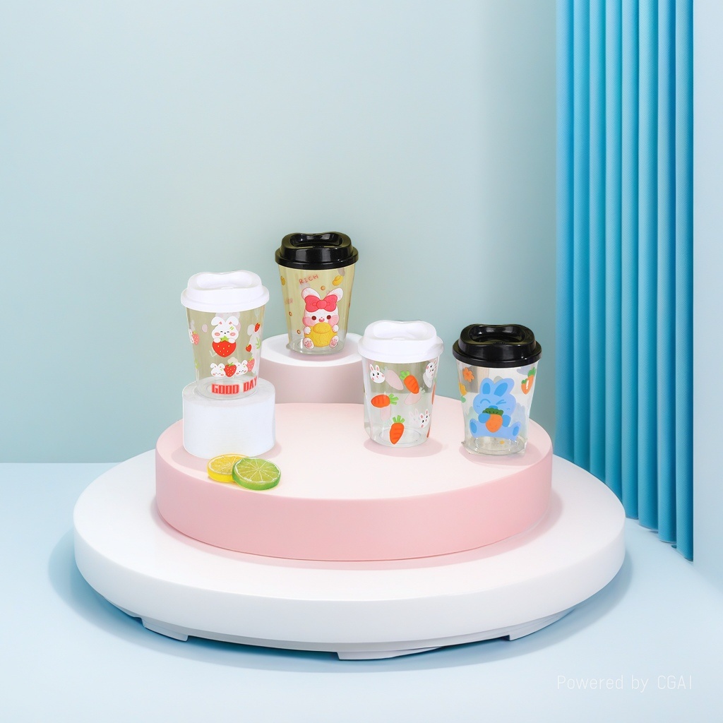 Cartoon animal children's straw cup, high appearance level student drinking plastic cup, pp straw drinking cup, luminous water cup, 1037-6H*400ML Application Scenario