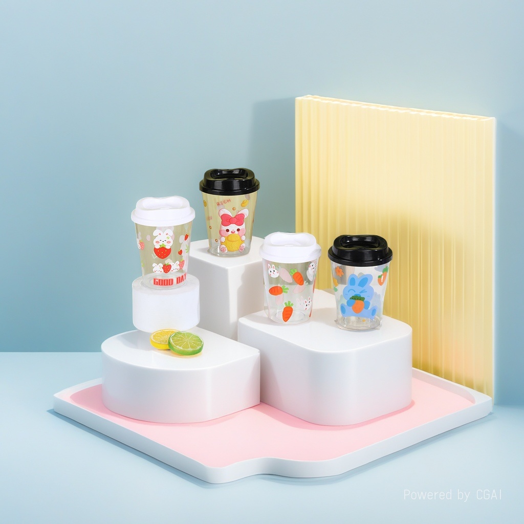 Cartoon animal children's straw cup, high appearance level student drinking plastic cup, pp straw drinking cup, luminous water cup, 1037-6H*400ML Specification image