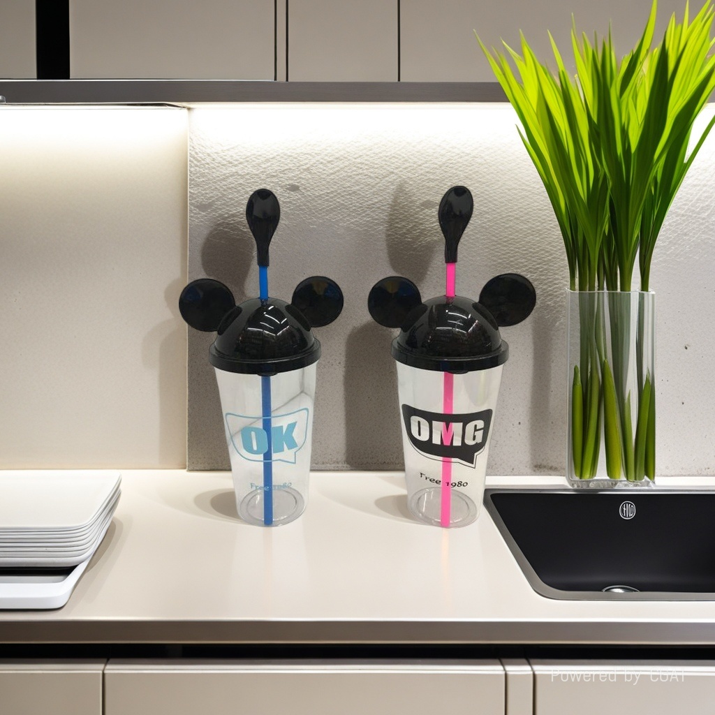 Creative straw, fashionable cake cup, ice cream, popsicles, water cup, cartoon transparent candy, covered cup 001-1040