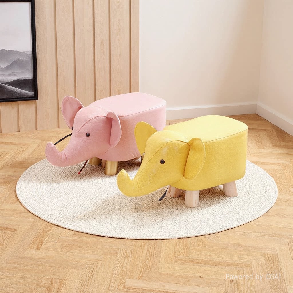 Little Elephant household children's stool, cartoon stool, popular solid wood fabric low stool, animal stool, door shoe-changing stool