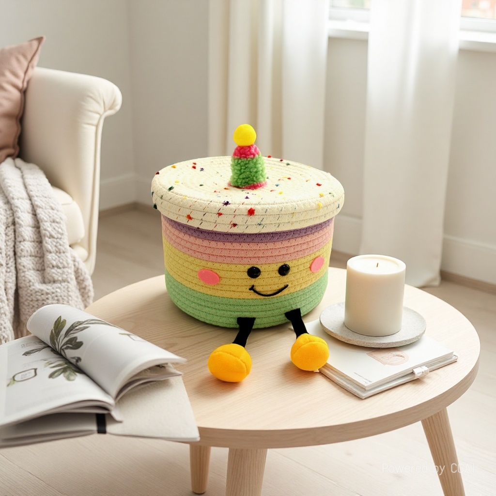 Fun doll cake storage basket, children's toys, cartoon cotton rope woven basket, living room table, snack organization box Specification image