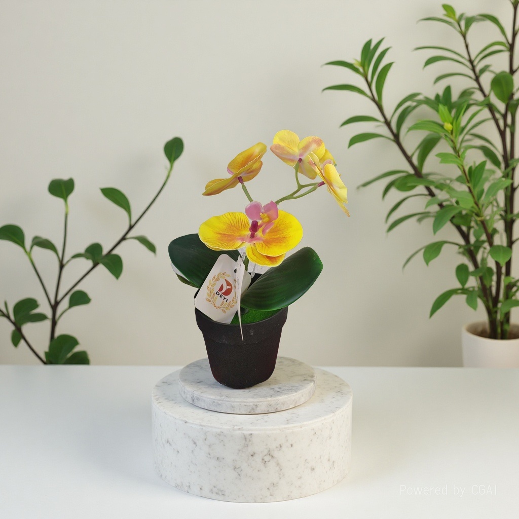 仿真三叶蝴蝶兰盆景3D胶片假花盆栽植物室内装饰仿真绿色花盆批发