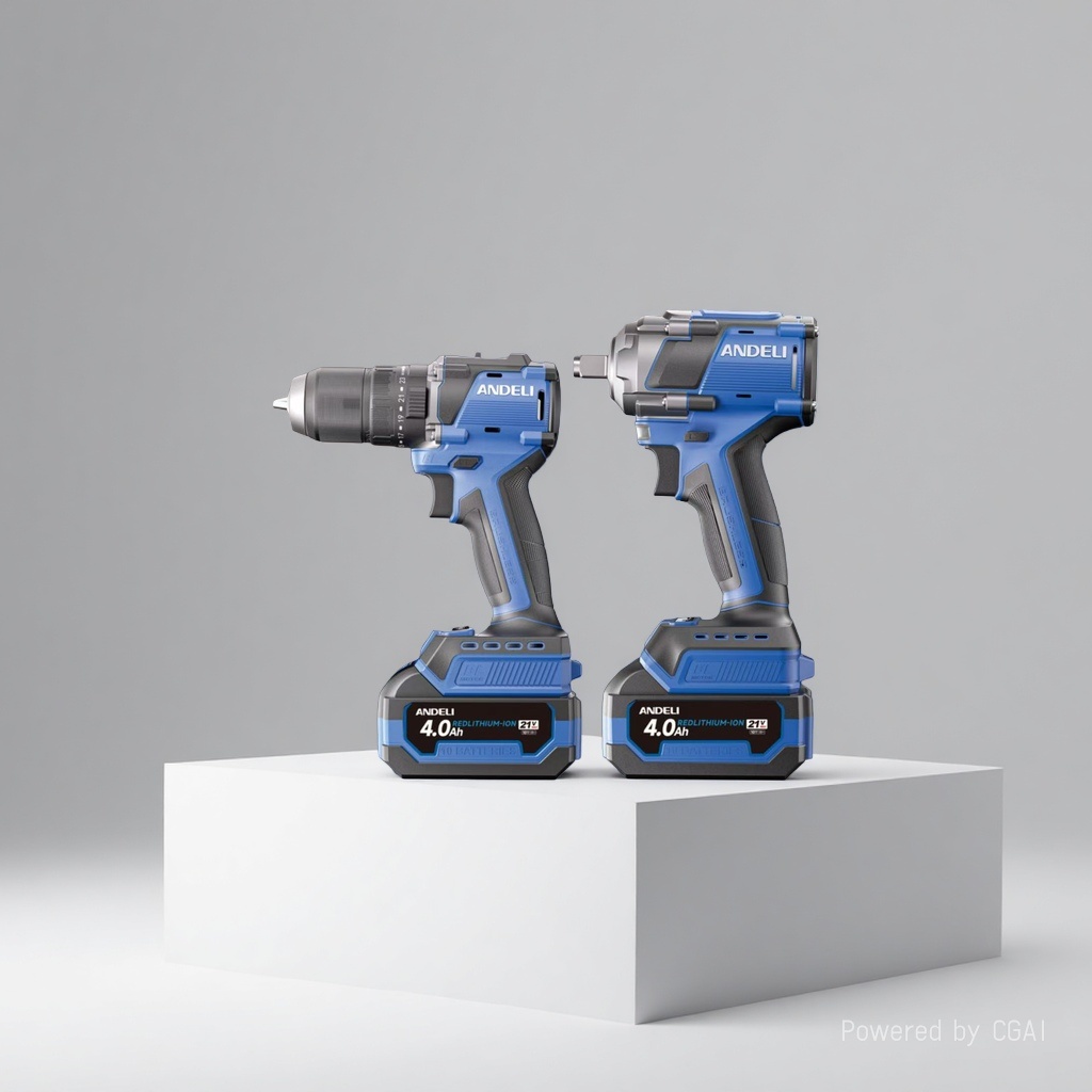 ANDELI brushless lithium battery tool set: 21V 4.0Ah lithium battery drill + Impact Screwdriver, high-torque rechargeable drill, Electric wrench details Picture