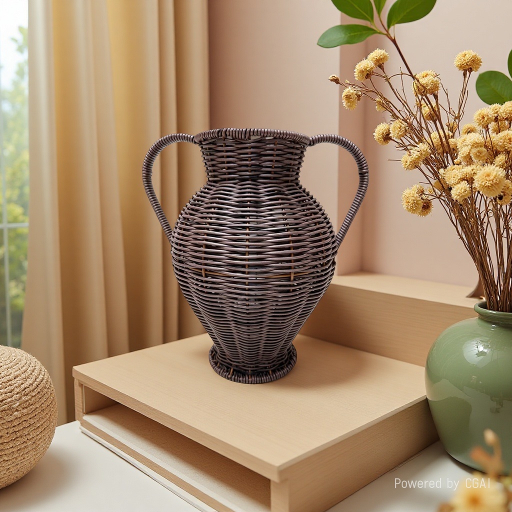 Rattan-like woven double-handled vase for home decoration, homestay decoration and hotel decoration Application Scenario