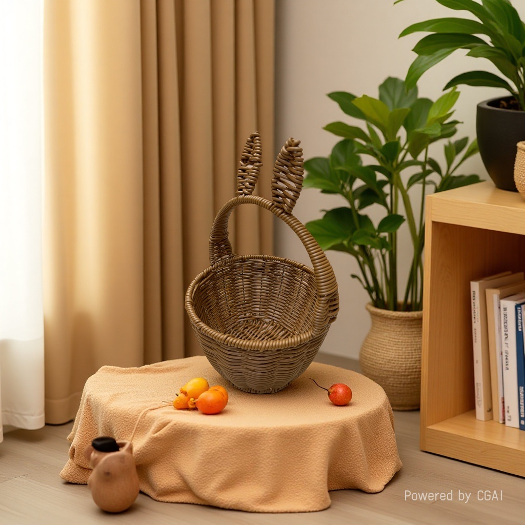 A round storage basket in the shape of rabbit ears woven like rattan, a flower basket, a fruit and bread basket, a vegetable delivery basket, a miscellaneous storage basket, a supermarket packaging gift basket, a souvenir gift basket, and a cute little rabbit carrying basket Specification image