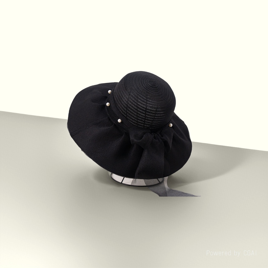 The 2026 new style of the Women's Summer hat with mesh, bow, pearl, and large brim is elegant and flattering for the face, with small sun protection and shade details Picture