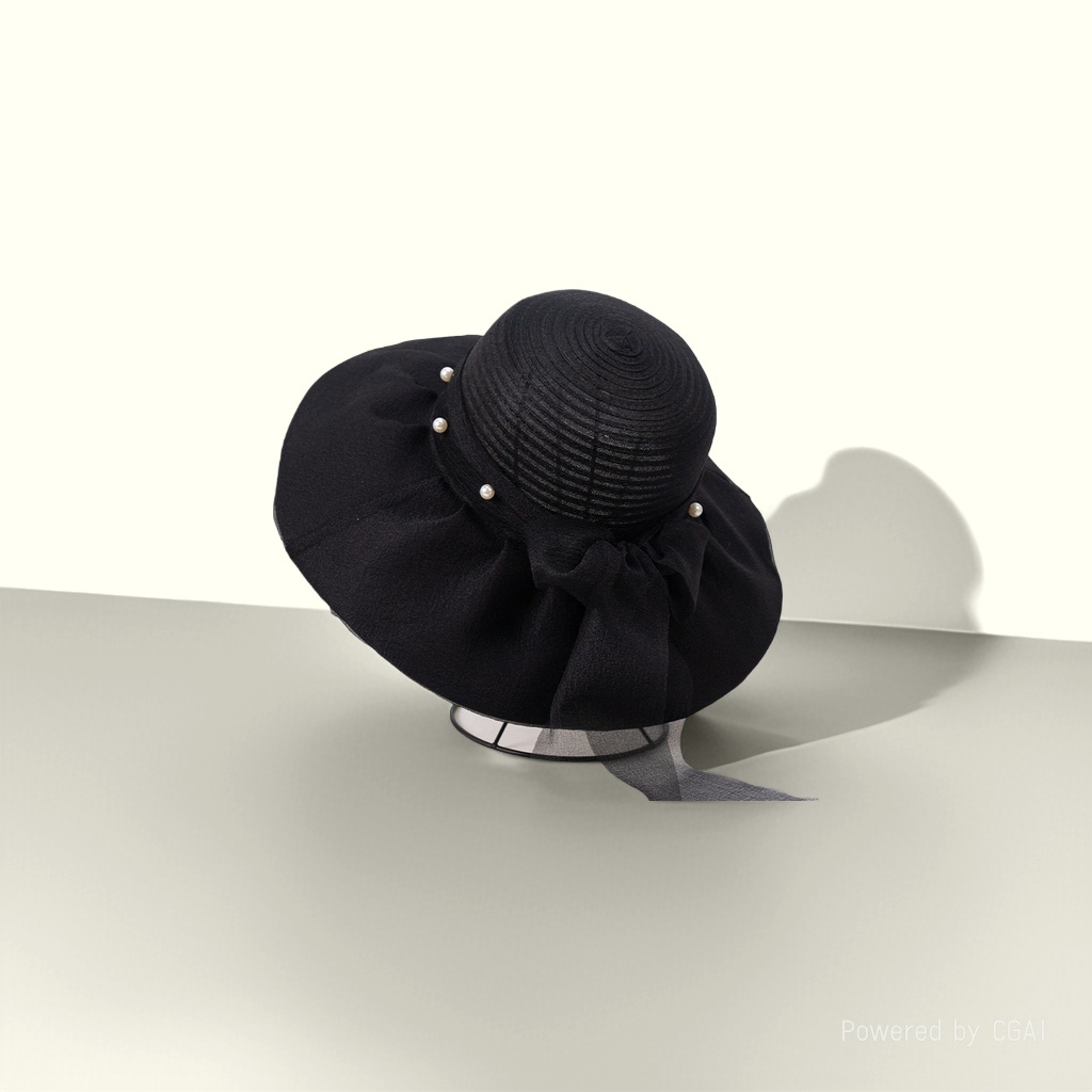 The 2026 new style of the Women's Summer hat with mesh, bow, pearl, and large brim is elegant and flattering for the face, with small sun protection and shade Item Picture