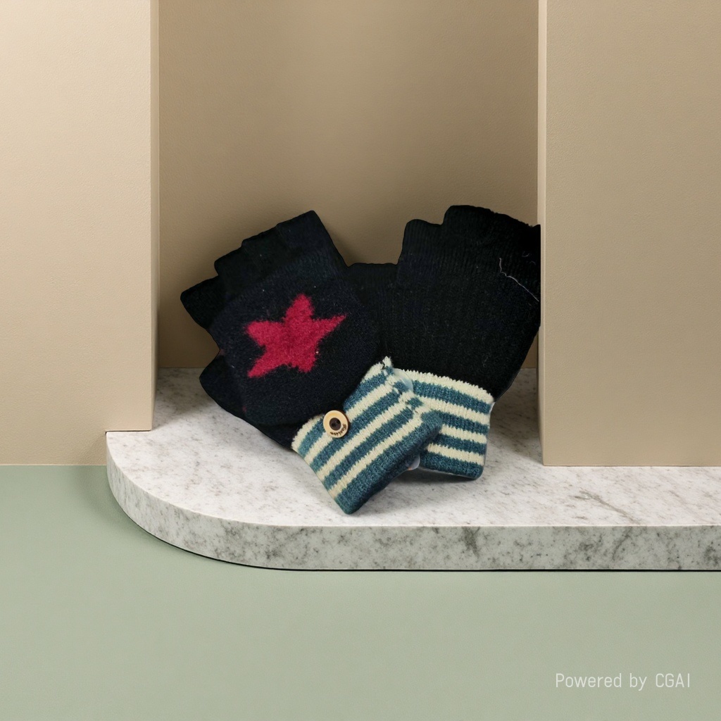 Children's knitted gloves, flip-top finger-exposing warm touch screen gloves, mixed colors and styles, street goods, morning market and night market wholesale. 165608711 Specification image